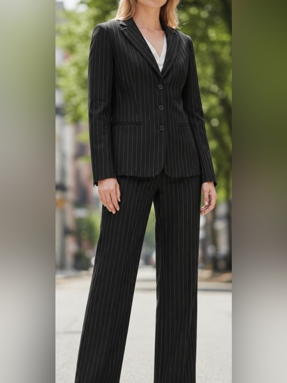 Chaps Ralph Lauren Womens Black Pinstripe Tailored Blazer & Trouser Set Suit 12